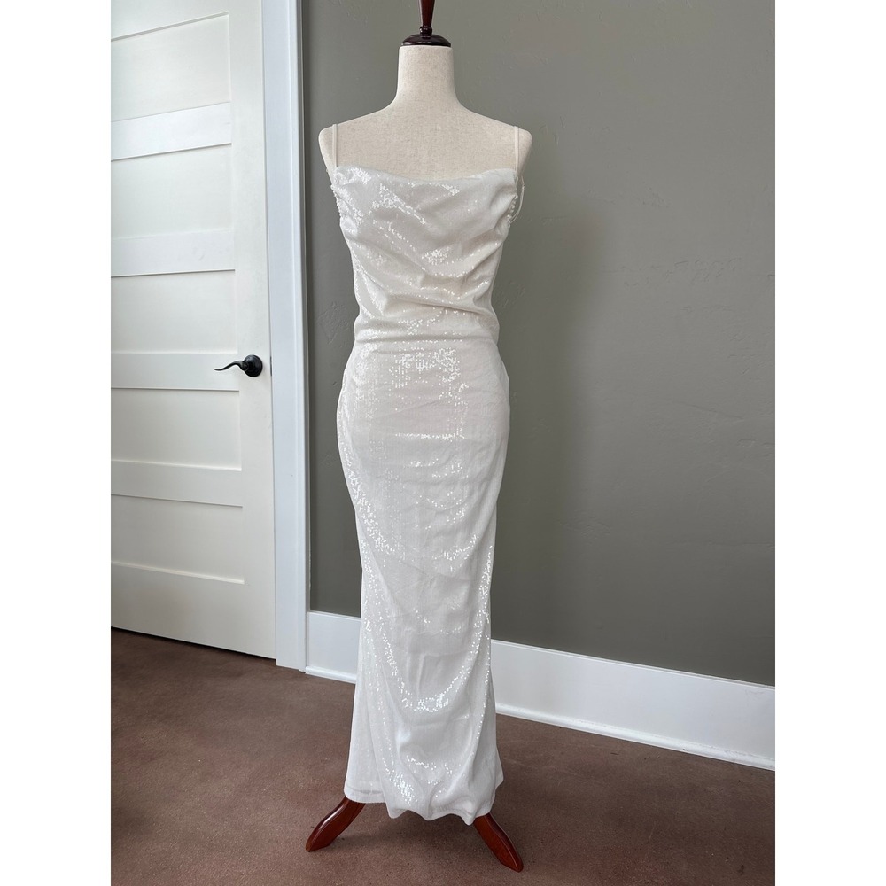 Edikted Sequin Open Back Full Length‎ Gown Dress Sz Small 6 Evening Prom Wedding - Picture 3 of 16